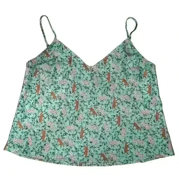 VICTORIA'S SECRET Mint Green Tiger Floral Print Silky Camisole Tank Top Women Lg - Picture 1 of 9